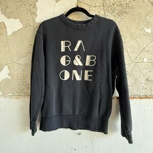 Rag & Bone Black Logo Sweatshirt Cotton Pullover Crewneck Graphic Size XS